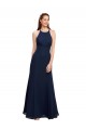 High Halter Fit and Flare Long Chiffon Prom Dress with Criss Cross Low Back Clearance