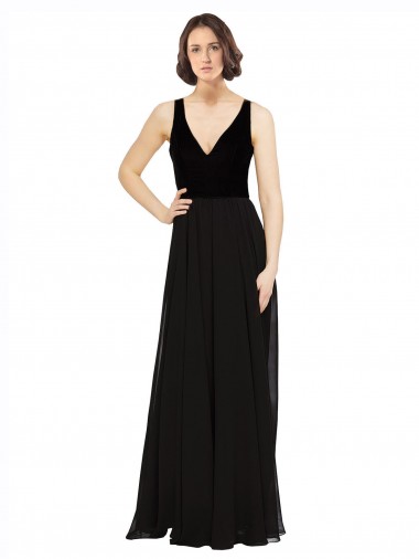 Stretch Velvet and Chiffon Prom Dress with V-Neckline Clearance