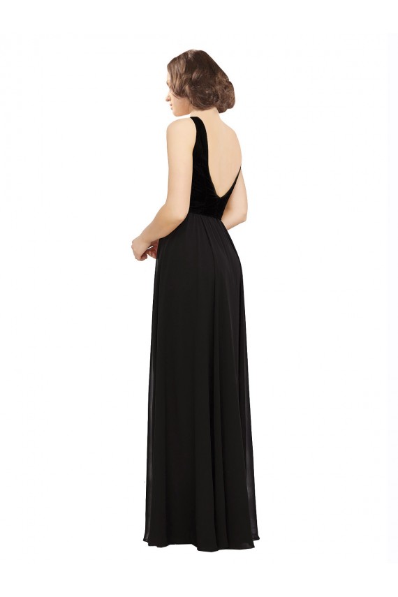 Stretch Velvet and Chiffon Prom Dress with V-Neckline Clearance