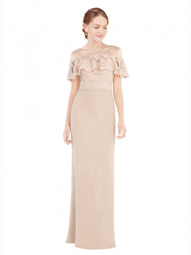 Off the Shoulder Sleeves Sheath Chiffon Prom Dress Clearance