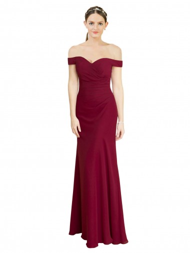 Off the Shoulder Long Chiffon Prom Dress with Pleats Clearance