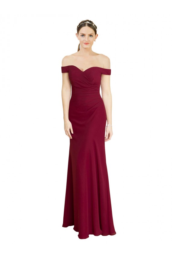 Off the Shoulder Long Chiffon Prom Dress with Pleats Clearance