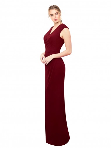 Cap Sleeves Chiffon Prom Dress with Pleated V-Neck Bodice Clearance