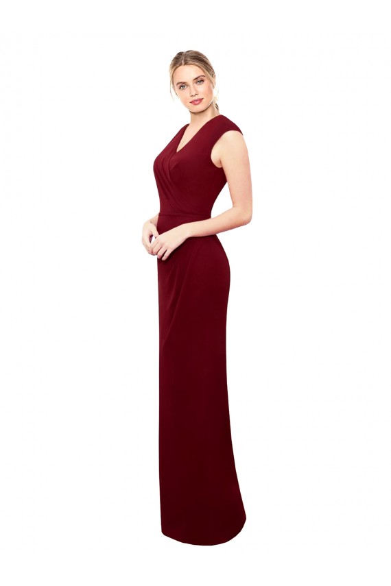 Cap Sleeves Chiffon Prom Dress with Pleated V-Neck Bodice Clearance