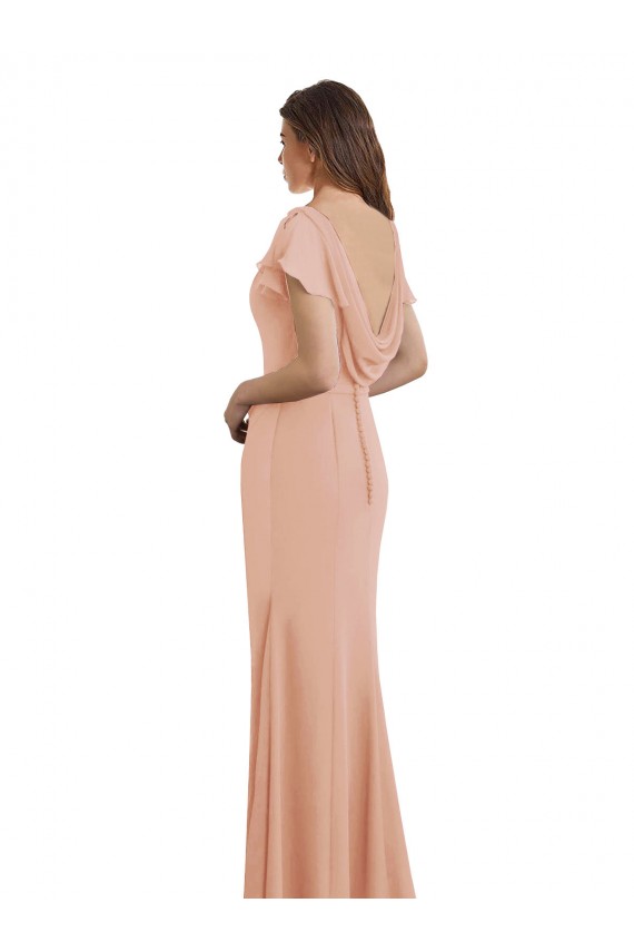 Cap Sleeves Long Chiffon Prom Dress with Low V-Back Clearance