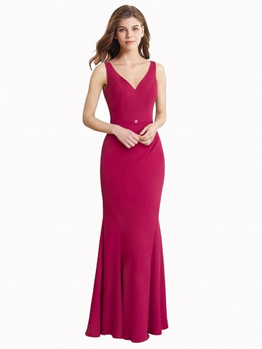 V-Neck Mermaid Chiffon Prom Dress with V-Back and Belt Clearance