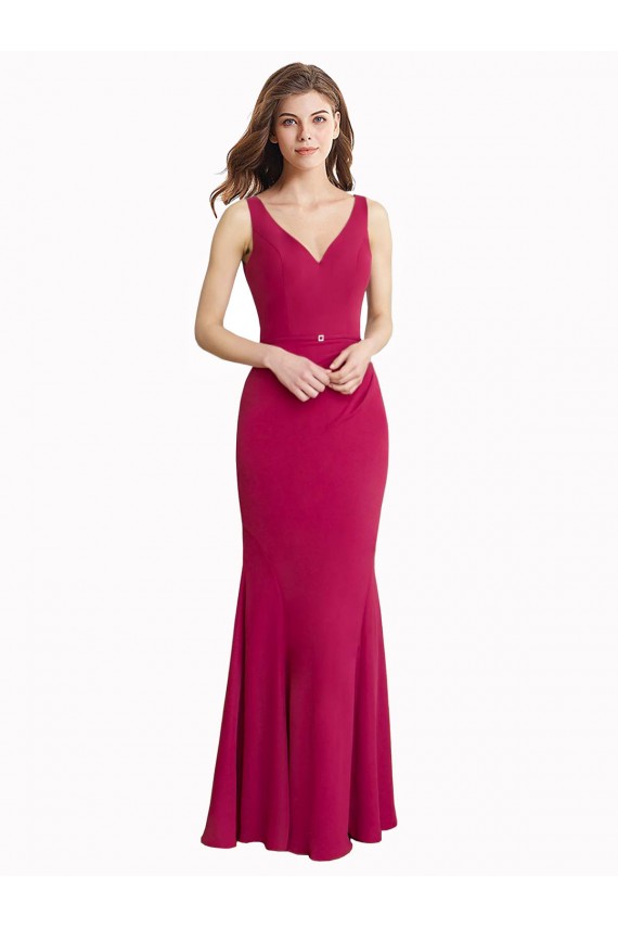 V-Neck Mermaid Chiffon Prom Dress with V-Back and Belt Clearance