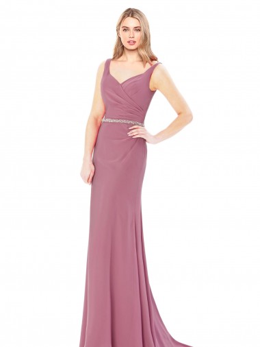 Long Slim Chiffon Prom Dress with Beaded Waist Clearance