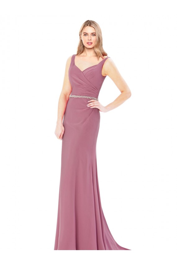Long Slim Chiffon Prom Dress with Beaded Waist Clearance