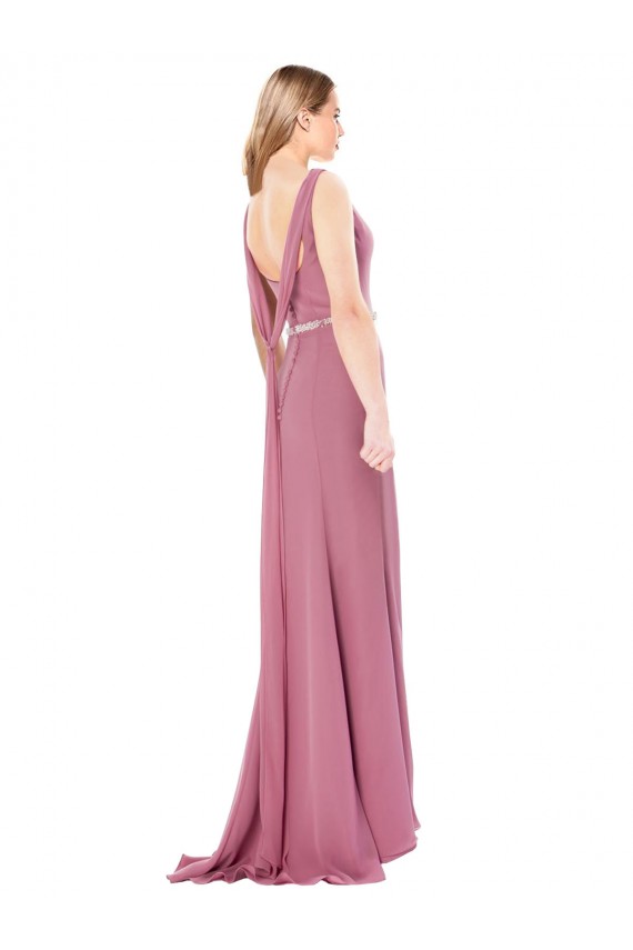 Long Slim Chiffon Prom Dress with Beaded Waist Clearance
