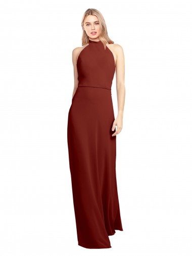 Slim High Neck Halter Fitted Open Back Chiffon Prom Dress Clearance