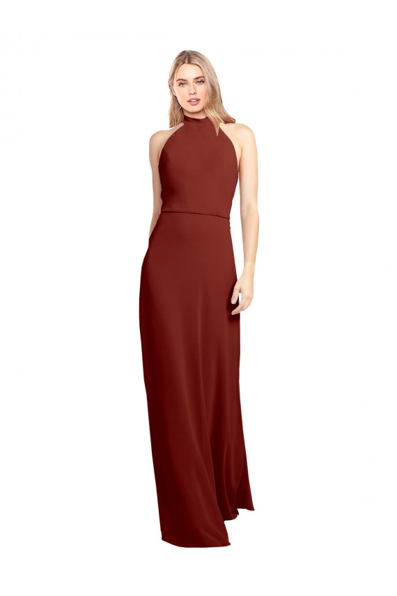 Slim High Neck Halter Fitted Open Back Chiffon Prom Dress Clearance
