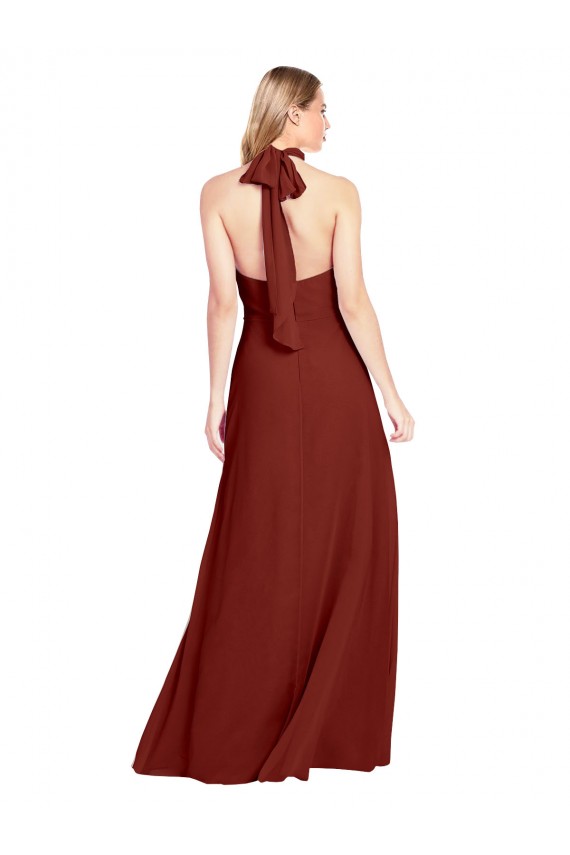 Slim High Neck Halter Fitted Open Back Chiffon Prom Dress Clearance