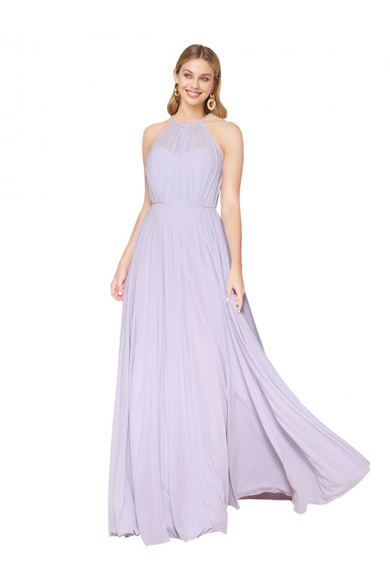 High Neck Halter Shirred Chiffon Prom Dress Clearance