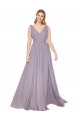 Draped Floor Length High Neck V-Back Chiffon Prom Dress with Shirred Bodice Clearance