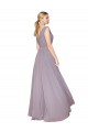 Draped Floor Length High Neck V-Back Chiffon Prom Dress with Shirred Bodice Clearance