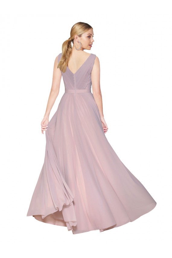 Draped V-Neck Long Chiffon Prom Dress with Shirred Bodice Clearance