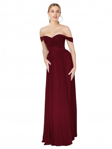 Shirred Sweetheat Neckline Off the Shoulder Long Chiffon Prom Dress Clearance
