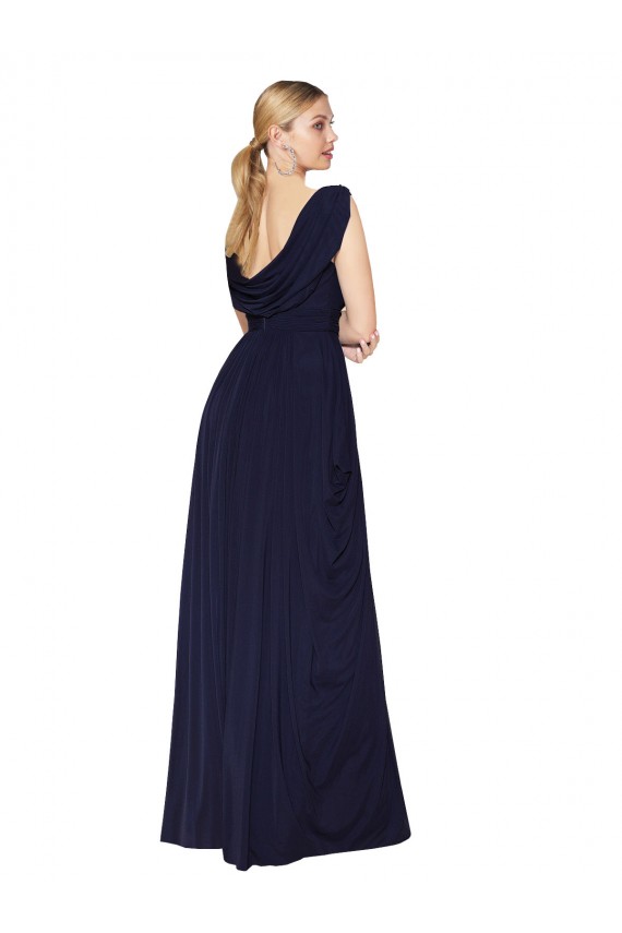 Draped Long V-Neck Floor Length Chiffon Prom Dress Clearance