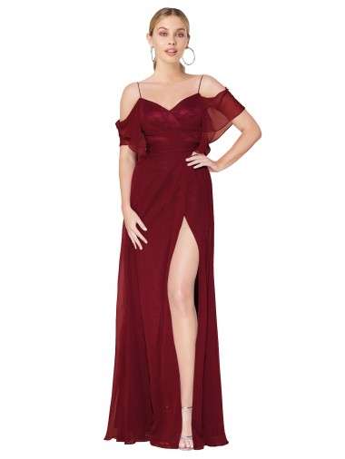 Cold Shoulder Long Mermaid Chiffon Prom Dress with Straps Clearance