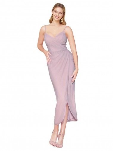 Short Knee Length Chiffon Wrap Cocktail Prom Dress / Homecoming Dress with Straps Clearance
