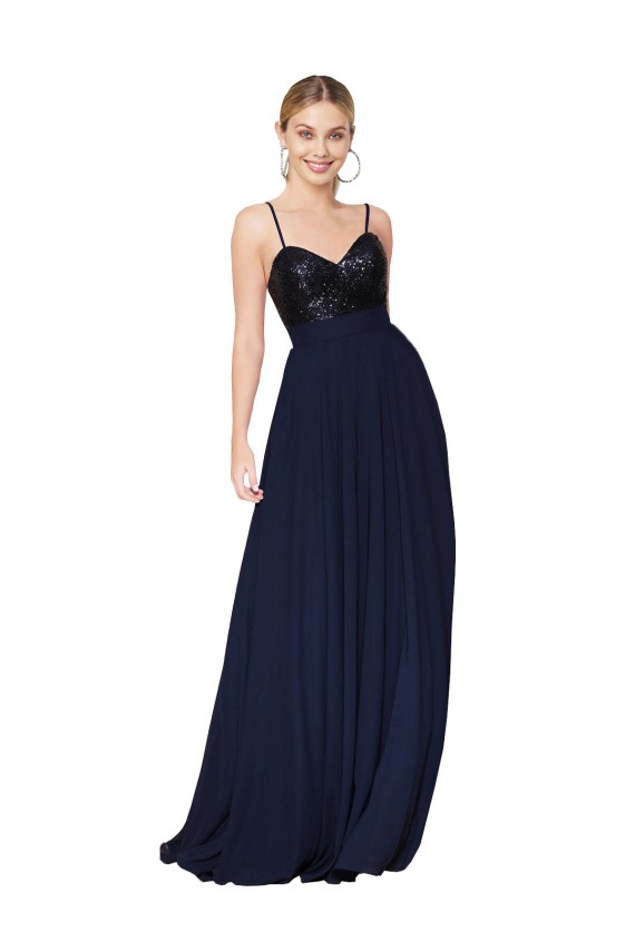 Sweetheart High Neck Sequin Top Long Chiffon Prom Dress Clearance