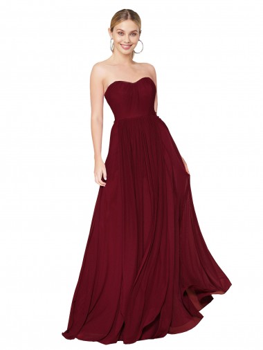 Draped Strapless Long A-Line Chiffon Prom Dress Clearance