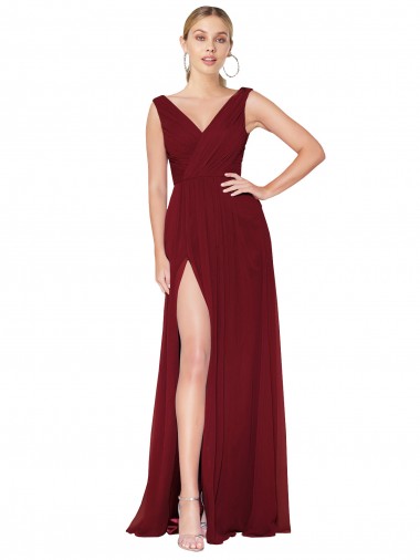 Draped Mermaid Long V-Neck Chiffon Prom Dress with High Slit Clearance