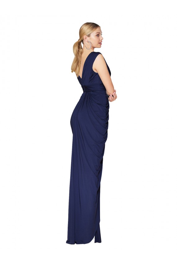 Draped V-Neck Long Chiffon Prom Dress with Front Slit Clearance