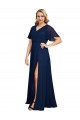 Chiffon V-Neck Short Sleeves Long Prom Dress with High Slit Clearance