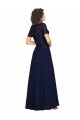 Short Sleeves A-Line Long Chiffon Prom Dress with Beaded Bodice Clearance
