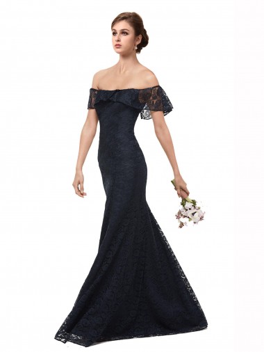 Off the Shoulder Long Lace Prom Dress with Flutter Sleeves Clearance