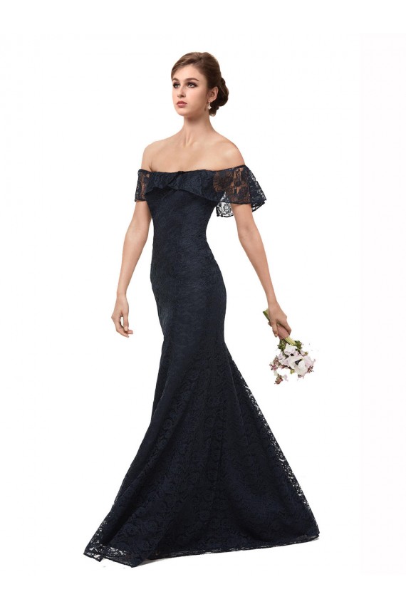 Off the Shoulder Long Lace Prom Dress with Flutter Sleeves Clearance