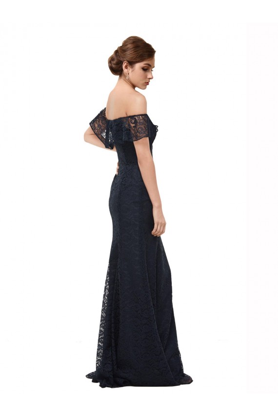 Off the Shoulder Long Lace Prom Dress with Flutter Sleeves Clearance