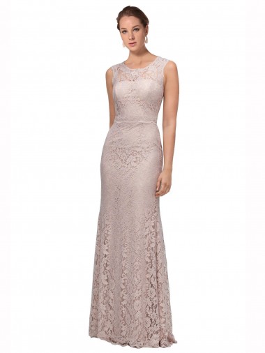Long Sleeveless All Lace Prom Dress with Scoop Neckline Clearance