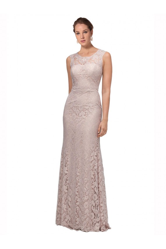 Long Sleeveless All Lace Prom Dress with Scoop Neckline Clearance