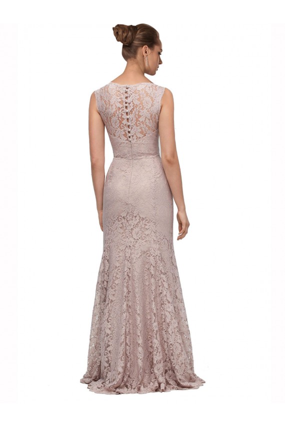 Long Sleeveless All Lace Prom Dress with Scoop Neckline Clearance