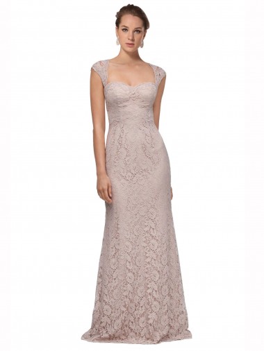 Sweetheart Neckline Cap Sleeves Lace Prom Dress with Twist Clearance