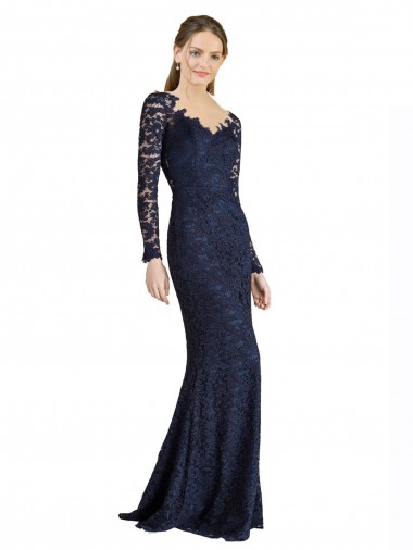 Illusion Long Sleeves Lace Prom Dress with Sheer Keyhole Back Clearance