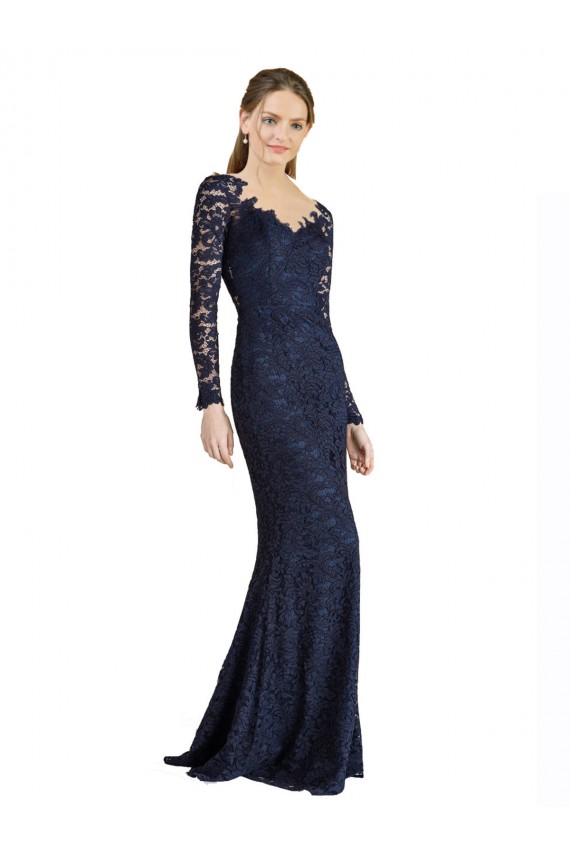Illusion Long Sleeves Lace Prom Dress with Sheer Keyhole Back Clearance