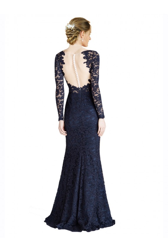 Illusion Long Sleeves Lace Prom Dress with Sheer Keyhole Back Clearance