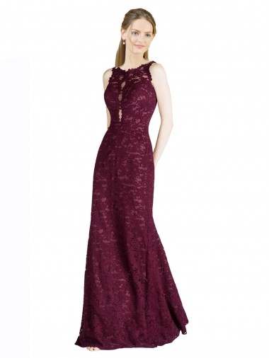 Long Lace Prom Dress with Peekaboo Bodice and Keyhole Back Clearance