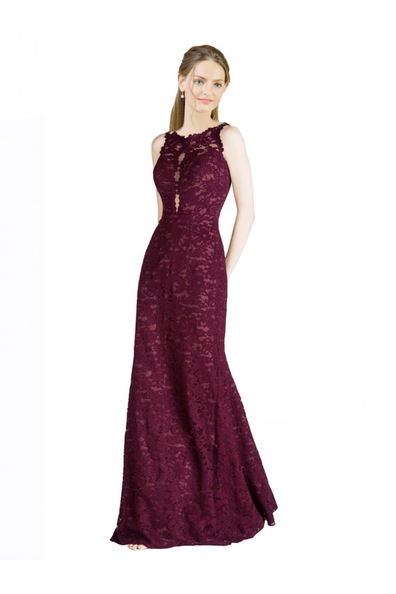 Long Lace Prom Dress with Peekaboo Bodice and Keyhole Back Clearance