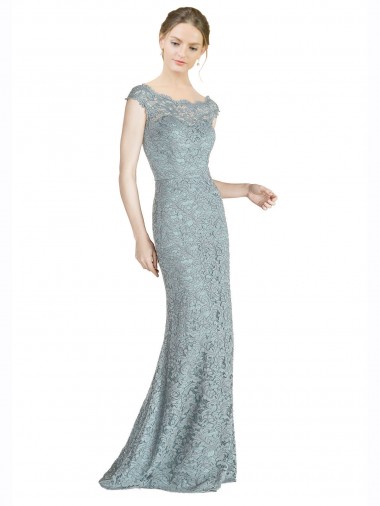 Off the Shoulder Mermaid Lace Prom Dress with Cap Sleeves Clearance