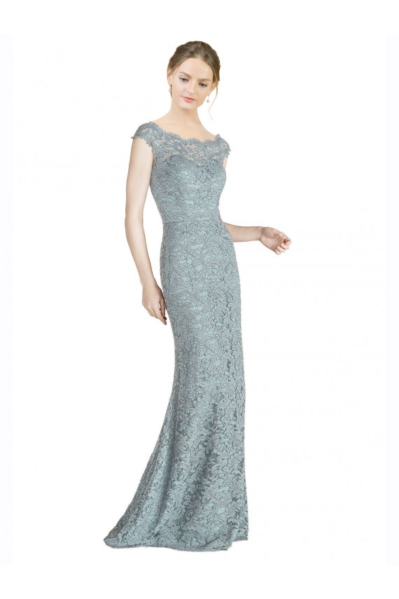 Off the Shoulder Mermaid Lace Prom Dress with Cap Sleeves Clearance