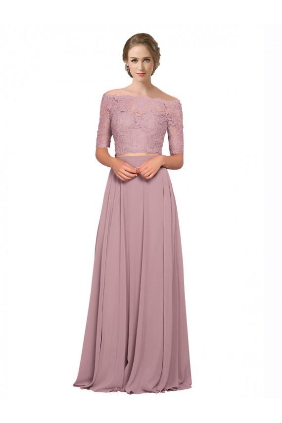 Off the Shoulder Lace Crop Top A-Line Chiffon Prom Dress Clearance
