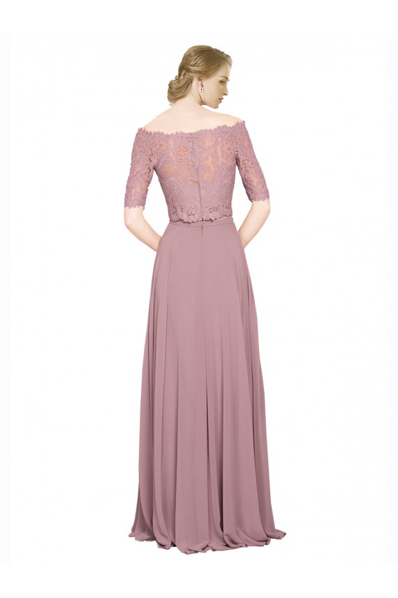 Off the Shoulder Lace Crop Top A-Line Chiffon Prom Dress Clearance