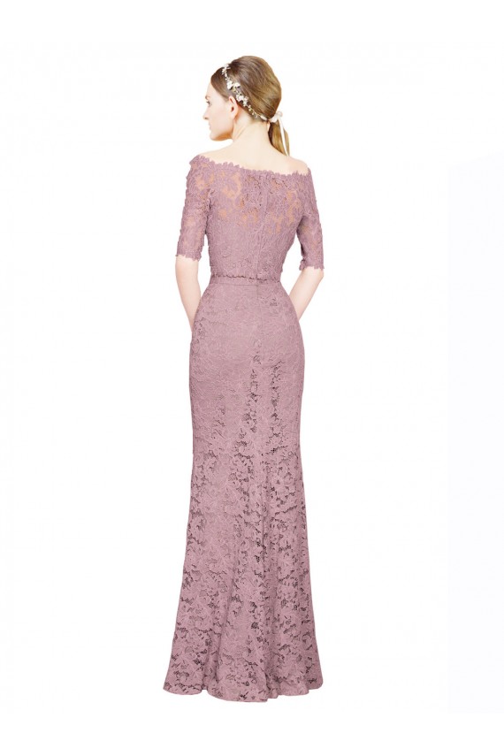 Short Sleeves Crop Top Mermaid Lace Prom Dress Clearance