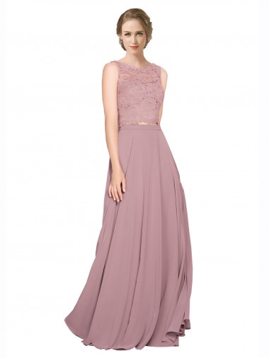 Long A-Line Chiffon Prom Dress with Sleeveless Lace Crop Top Clearance