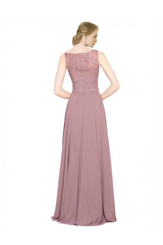 Long A-Line Chiffon Prom Dress with Sleeveless Lace Crop Top Clearance